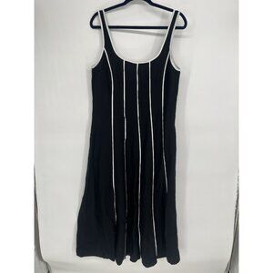 Loft Seamed Linen Blend Midi Dress Black White Preppy Feminine Chic size 10